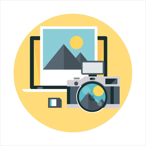 Camera, computer art theme, flat style, colorful, vector icon se — Διανυσματικό Αρχείο