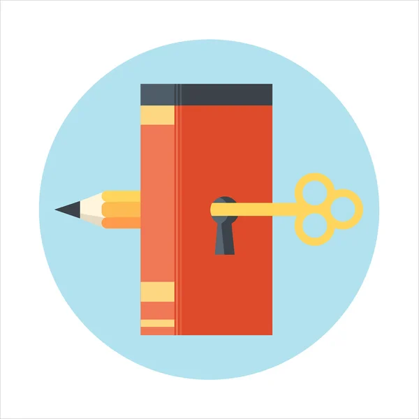 Book and key flat style, colorful, vector icon — Stok Vektör