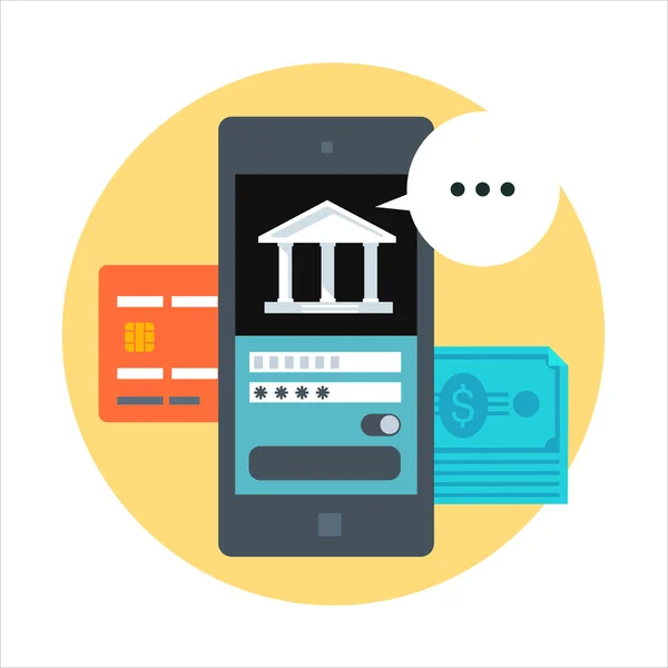 Mobile banking vlakke stijl, kleurrijk, vector pictogram — Stockvector