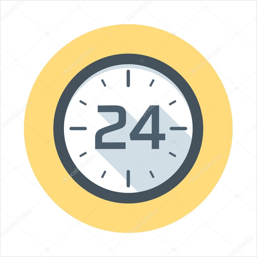 Twenty-four hours open icon theme, flat style, colorful, vector 
