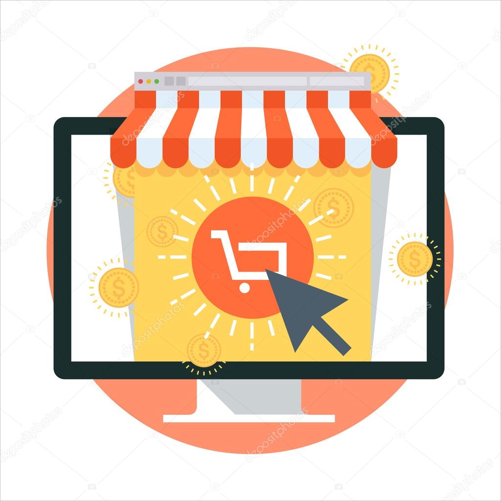 Electronic shopping theme, flat style, colorful, vector icon