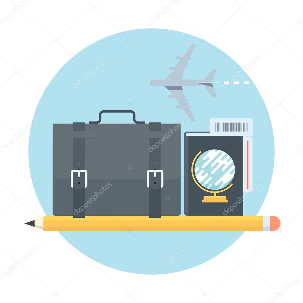 Business travel theme, flat style, colorful, vector icon