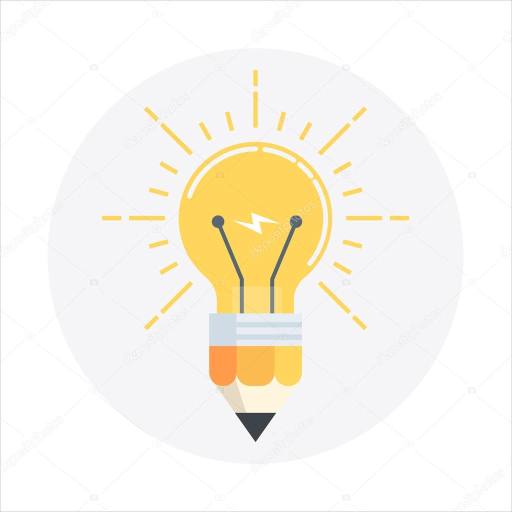 Light bulb, pen flat style, colorful, vector icon