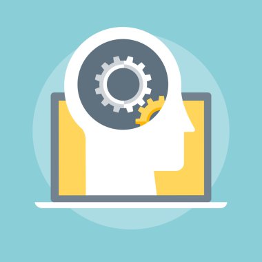 Stil, renkli, vektör simge düz vites ve baş