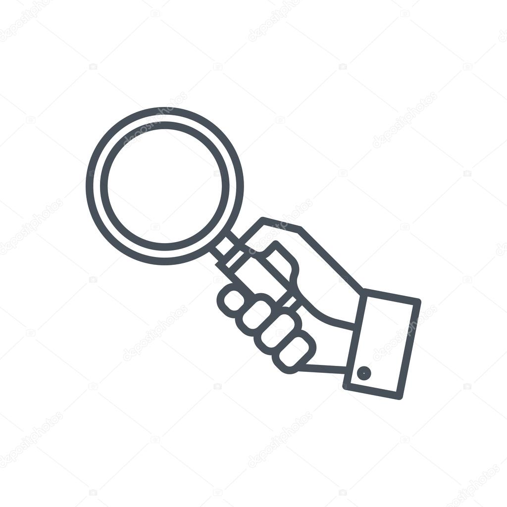 Hand holding magnifying glass icon