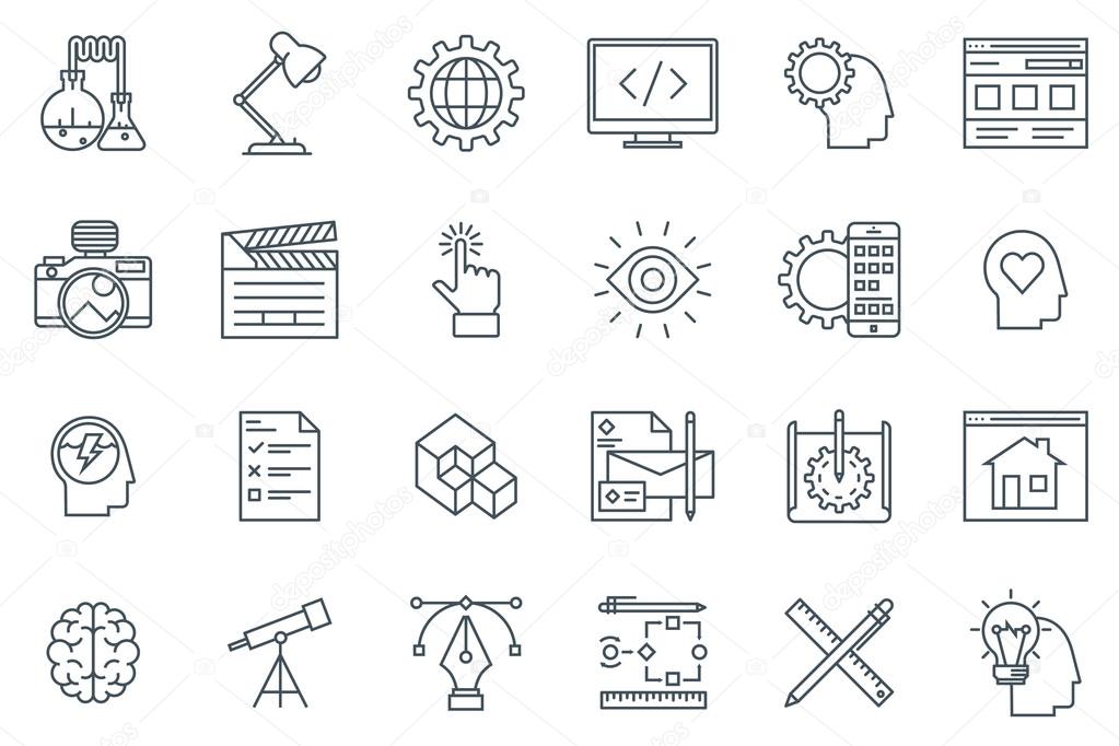 Design and  development icon set suitable for info graphics, websites and print media. Black and white flat line icons.