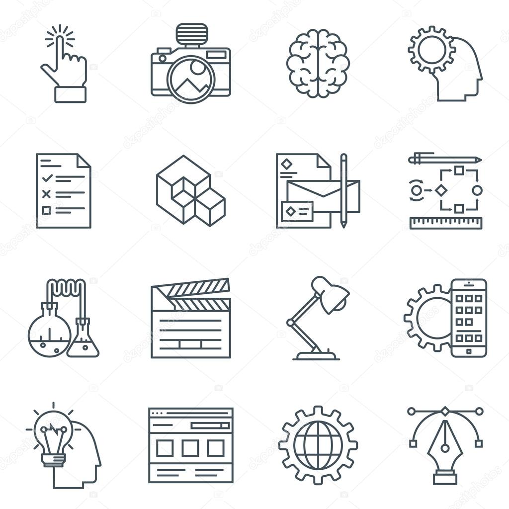 Design and  development icon set suitable for info graphics, websites and print media. Black and white flat line icons.