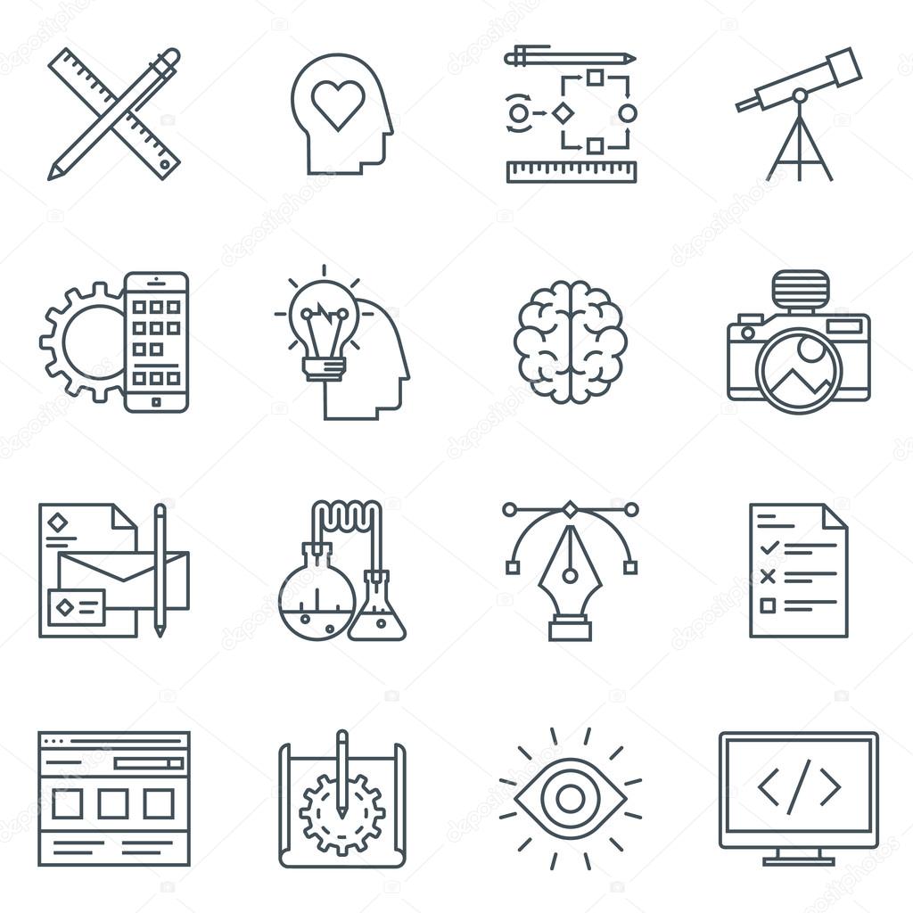 Design and  development icon set suitable for info graphics, websites and print media. Black and white flat line icons.