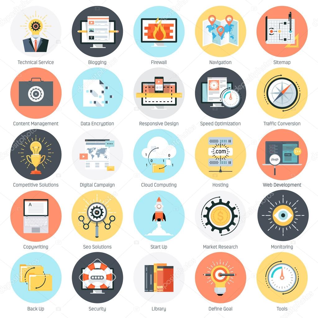 Search engine optimisation theme icon set