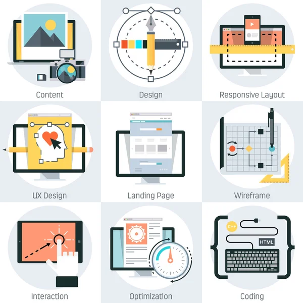 Web Development theme, flat style, colorful, vector icon set Stock Illustration