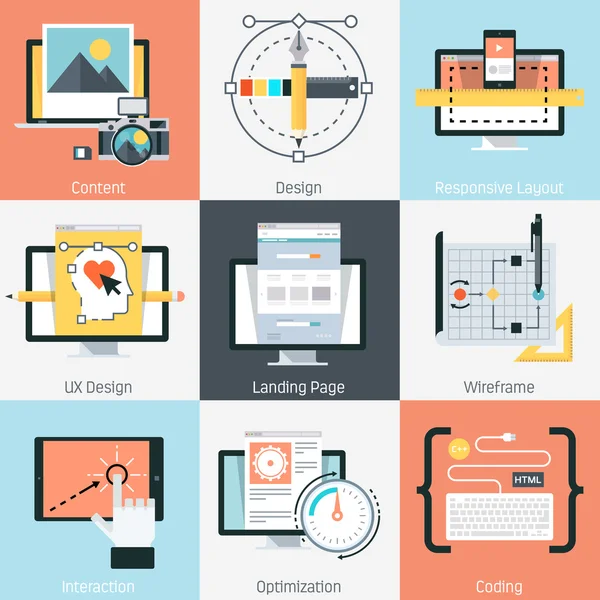 Web Development theme, flat style, colorful, vector icon set Royalty Free Stock Vectors