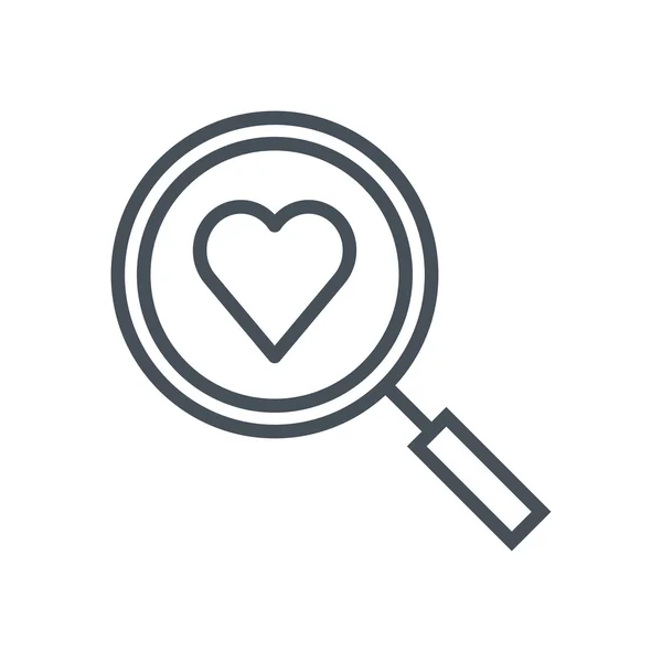Encontrar amor, lupa e icono del corazón — Vector de stock