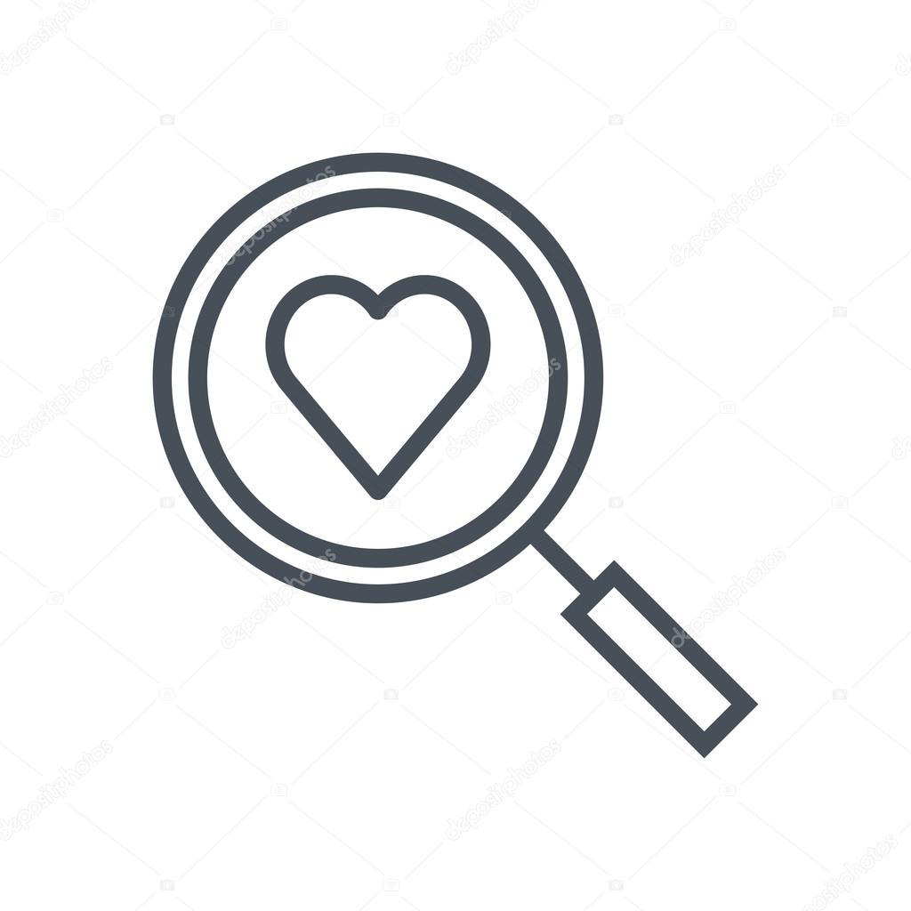 Find love, magnifier and heart icon