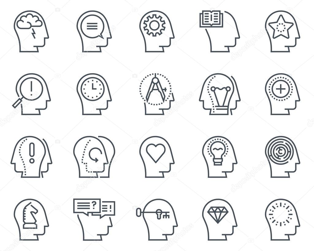 Human head, business and motivation icon set