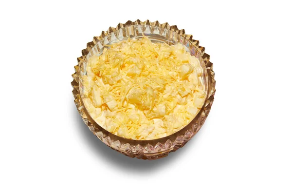 Sałatka z serem i ananasy na białym tle Obraz Stockowy