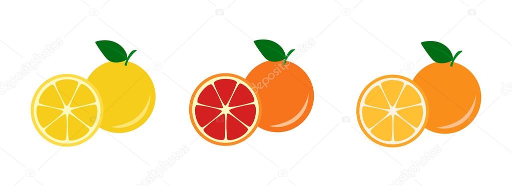 Yellow, red grapefruit and orange