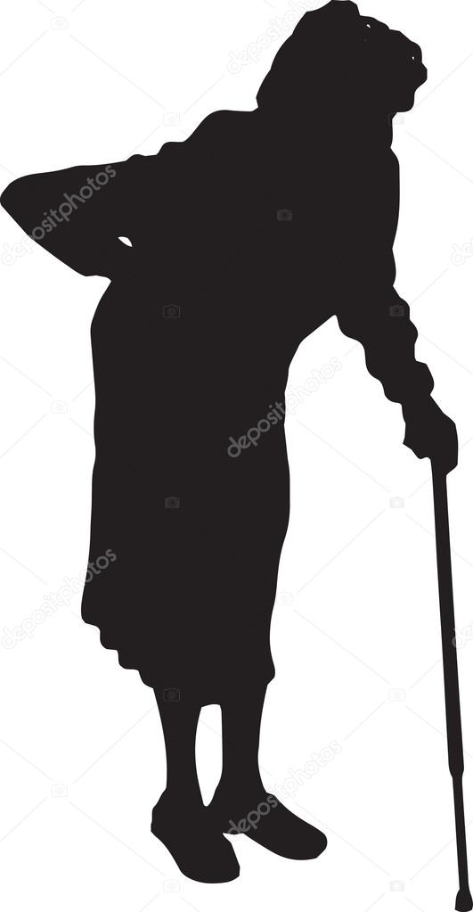 Silhouette of Walking Old Woman with a Cane. Vector Illustration