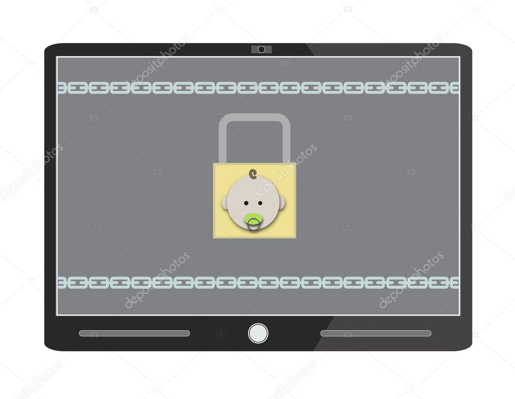 Tablet Screen under Parental Control. Wirewall Padlock. Vector Illustration