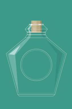 Cork kap ile boş şeffaf cam şişe. Vektör çizim