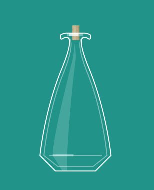 Cork kap ile boş şeffaf cam şişe. Vektör çizim