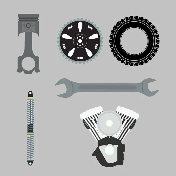 Piezas del sistema de coche. Tecnología Automotive Service Set. Ilustración vectorial — Vector de stock