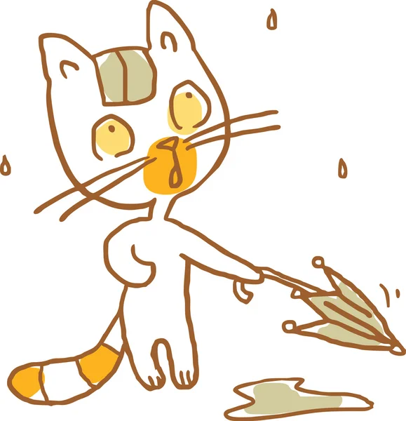 Γάτα με ομπρέλα στη βροχή. Vector εικονογράφηση. Μέρος της σειράς — Διανυσματικό Αρχείο