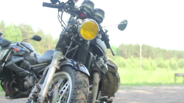 Front view of Scrambler Motorcycle — Stock Video