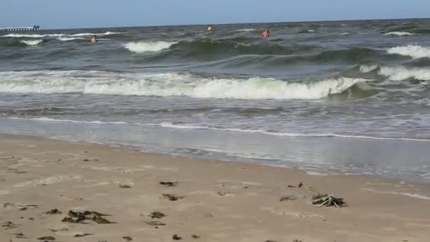 Rusteloos golven en strand — Stockvideo