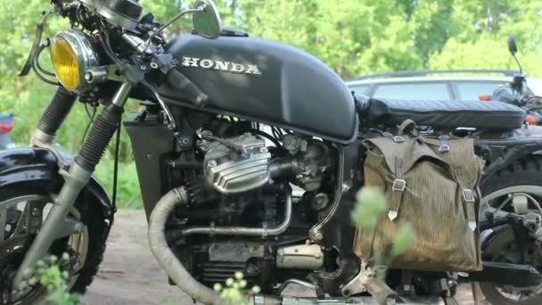Scrambler Motorcycles on nature — Stock Video
