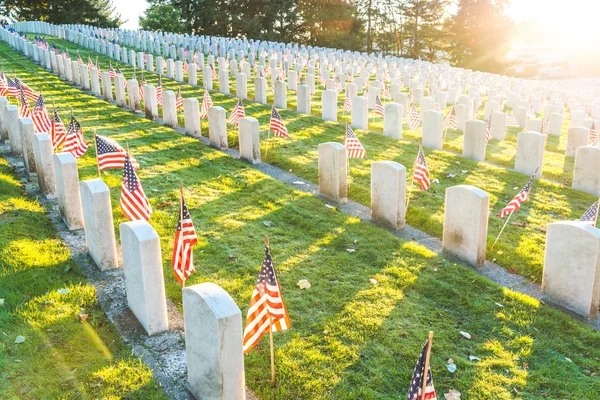 Národní hřbitov s vlajkou na pamětní den ve Washingtonu, Usa. — Stock fotografie