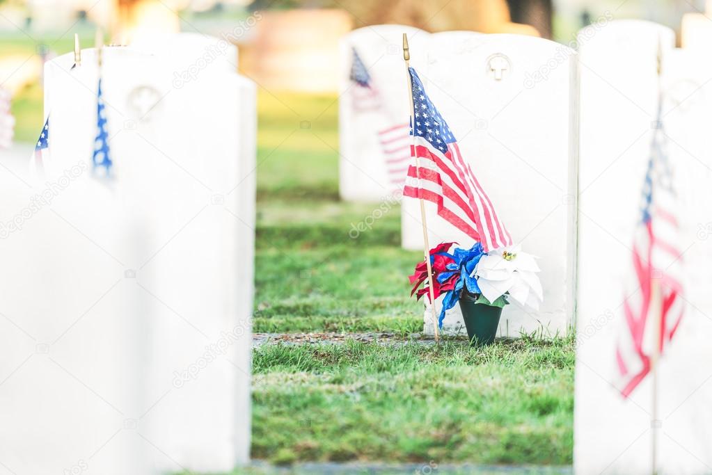 National Cemetery with a flag on Memorial day in Washington,Usa.