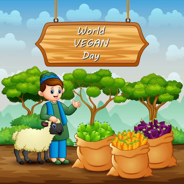 Happy World Vegan Day Met Groente Boer — Stockvector