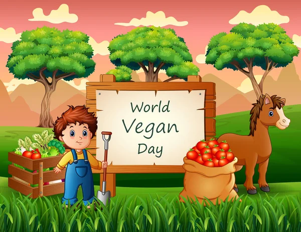 Happy World Vegan Day Met Landbouwproducten Boeren — Stockvector