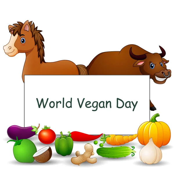 World Vegan Day Tekstontwerp Bord Met Groenten Dieren — Stockvector