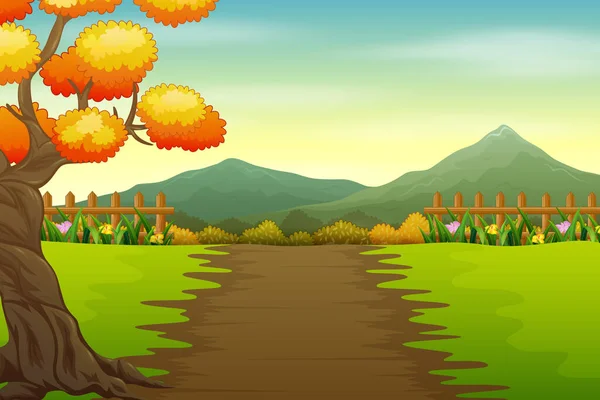 Ilustración Carretera Del Parque Otoño Paisaje — Vector de stock