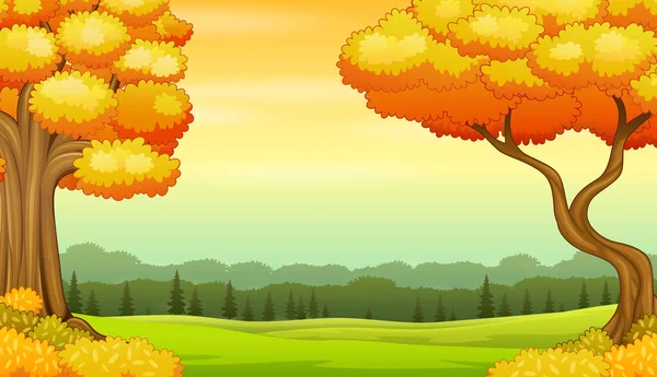 Жовті Дерева Осінньому Пейзажному Фоні — стоковий вектор
