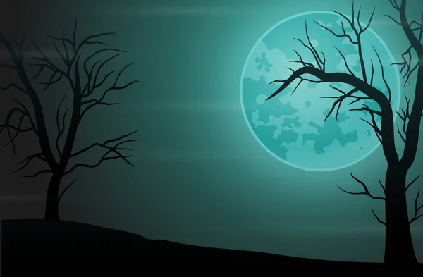 Spettrale Foresta Notte Sfondo Con Luna Piena — Vettoriale Stock