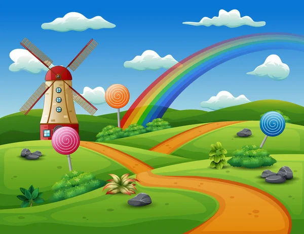 Moulin Vent Des Bonbons Sur Fond Nature — Image vectorielle