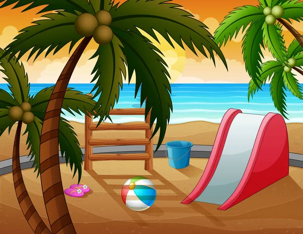 Una Diapositiva Con Juguetes Ilustración Playa — Vector de stock