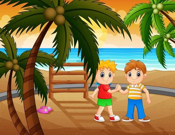 Vacaciones Verano Con Niños Jugando Playa — Vector de stock