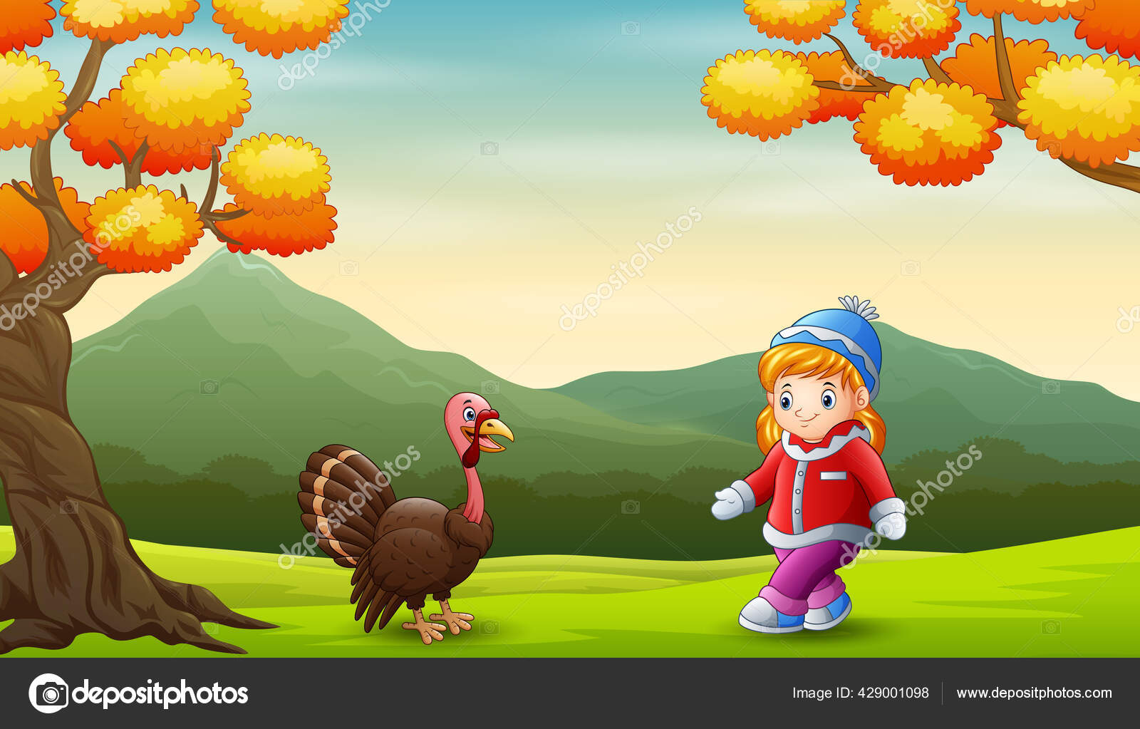 Happy Little Girl Turkey Bird Garden Stock Vector Image by ©dualoro