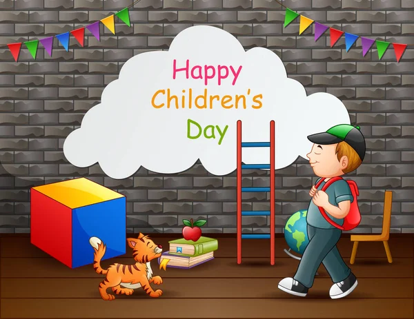 Happy Children Day Text Boy Pet — стоковый вектор