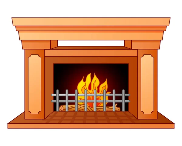 Wooden Fireplace Burning Fire White Background — Stock Vector