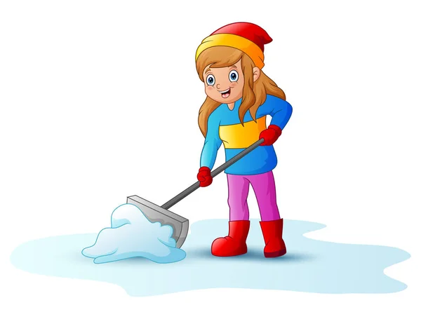 Cartoon Fille Nettoyage Neige Aide Une Pelle — Image vectorielle