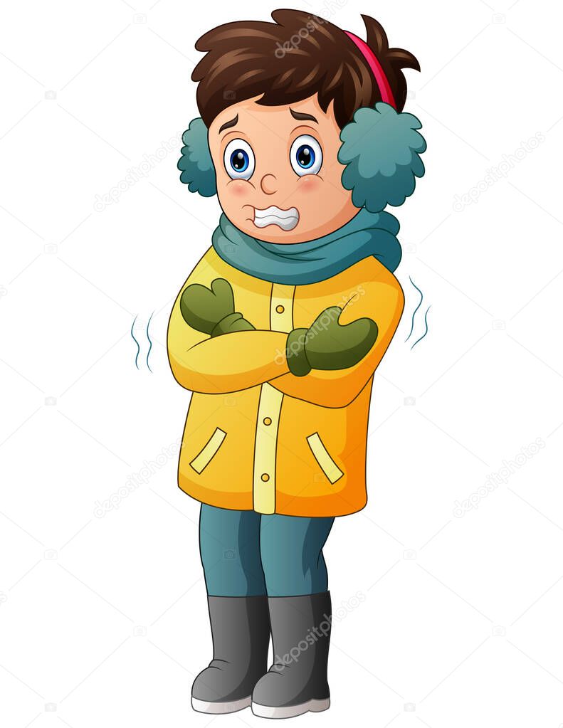A boy shivering in winter weather illustration