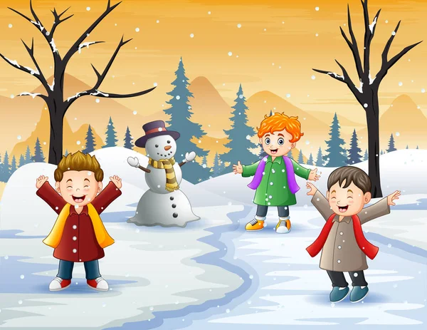 Kinder Spielen Winter Freien — Stockvektor