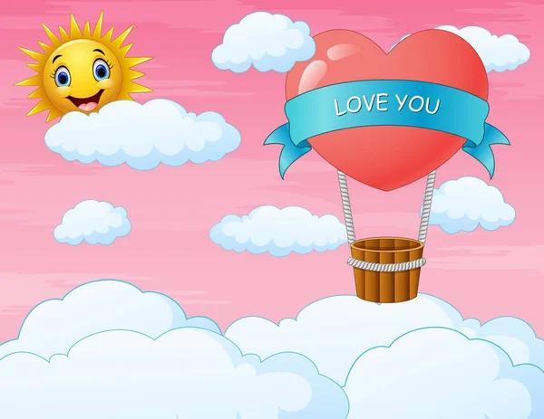 Walentynki Kartka Balonem Serca Latające Niebie — Wektor stockowy
