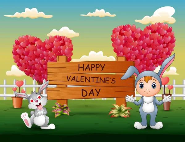 Joyeux Lapins Célébrant Une Saint Valentin — Image vectorielle