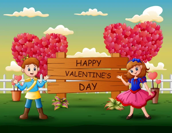 Paio Principe Principessa Che Presentano Happy Valentines Day — Vettoriale Stock