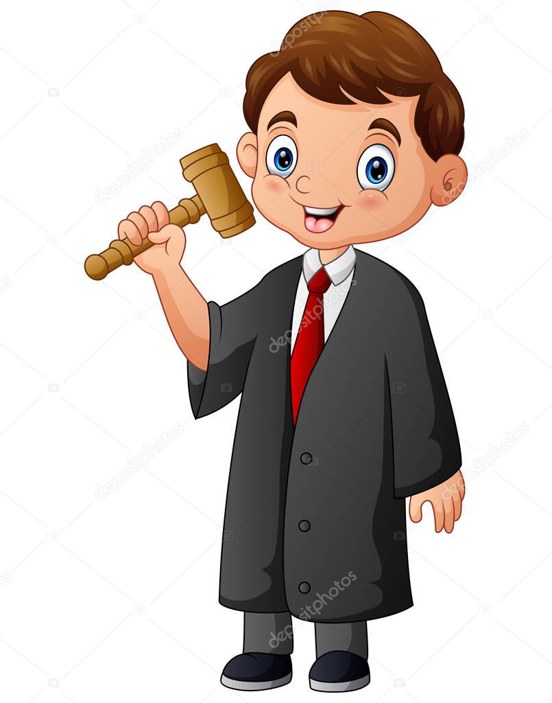 Cartoon the judge holding a hammer in hand